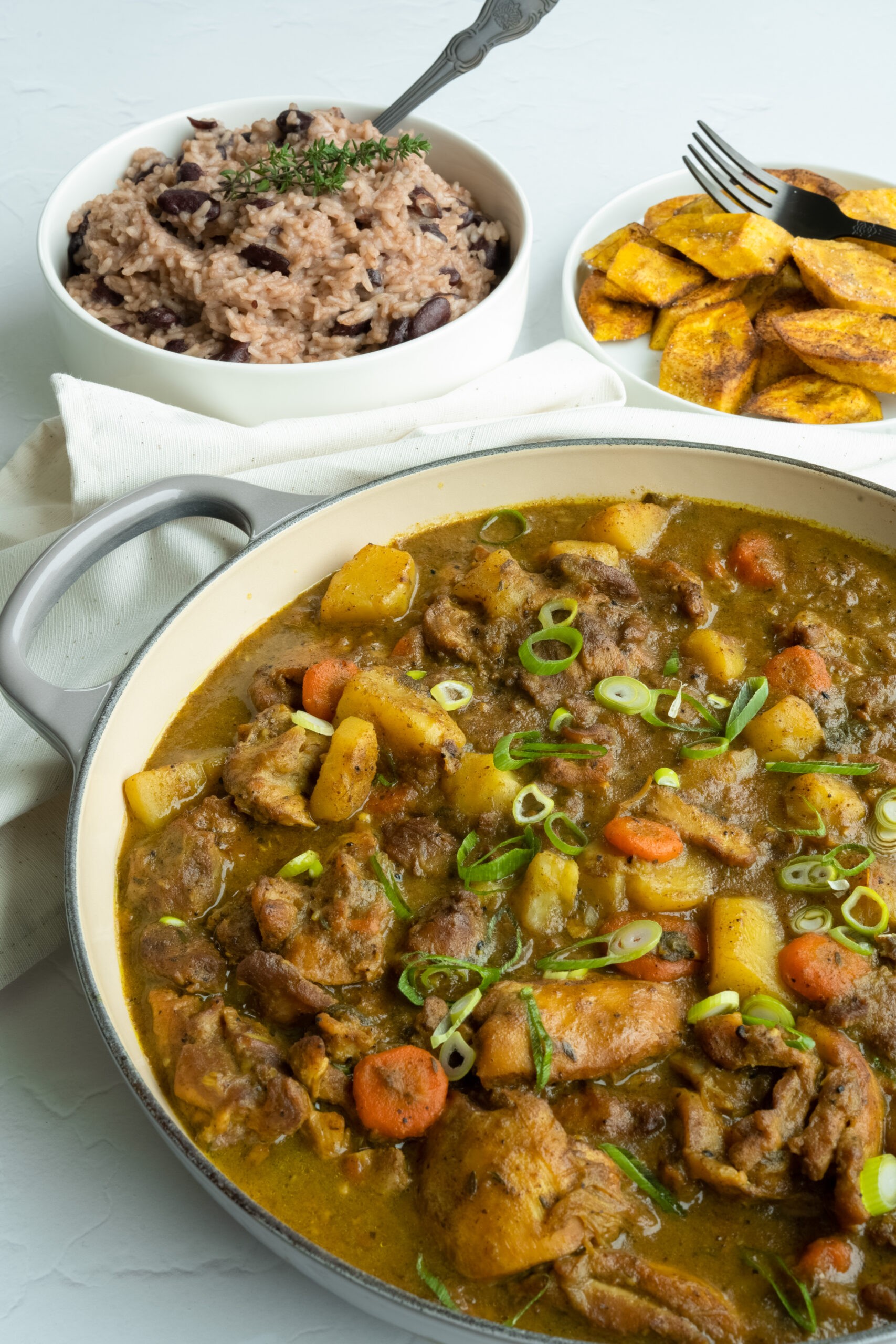 Jamaican chicken curry with rice and peas