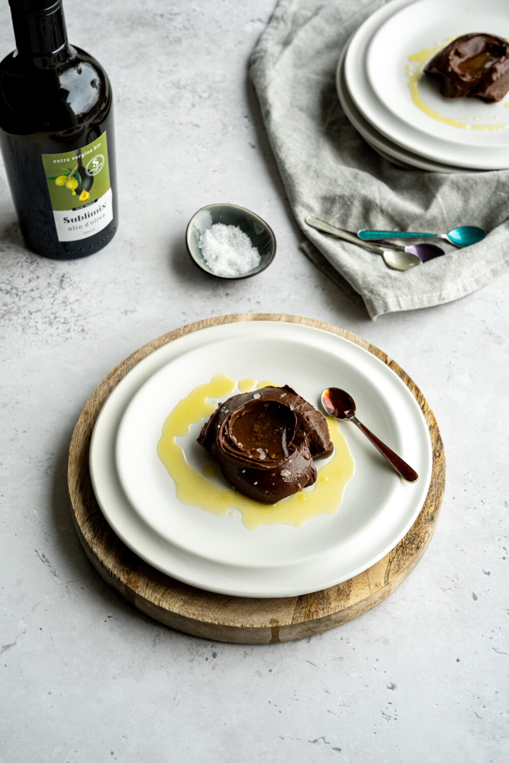 Crème van chocolade met olijfolie en zout