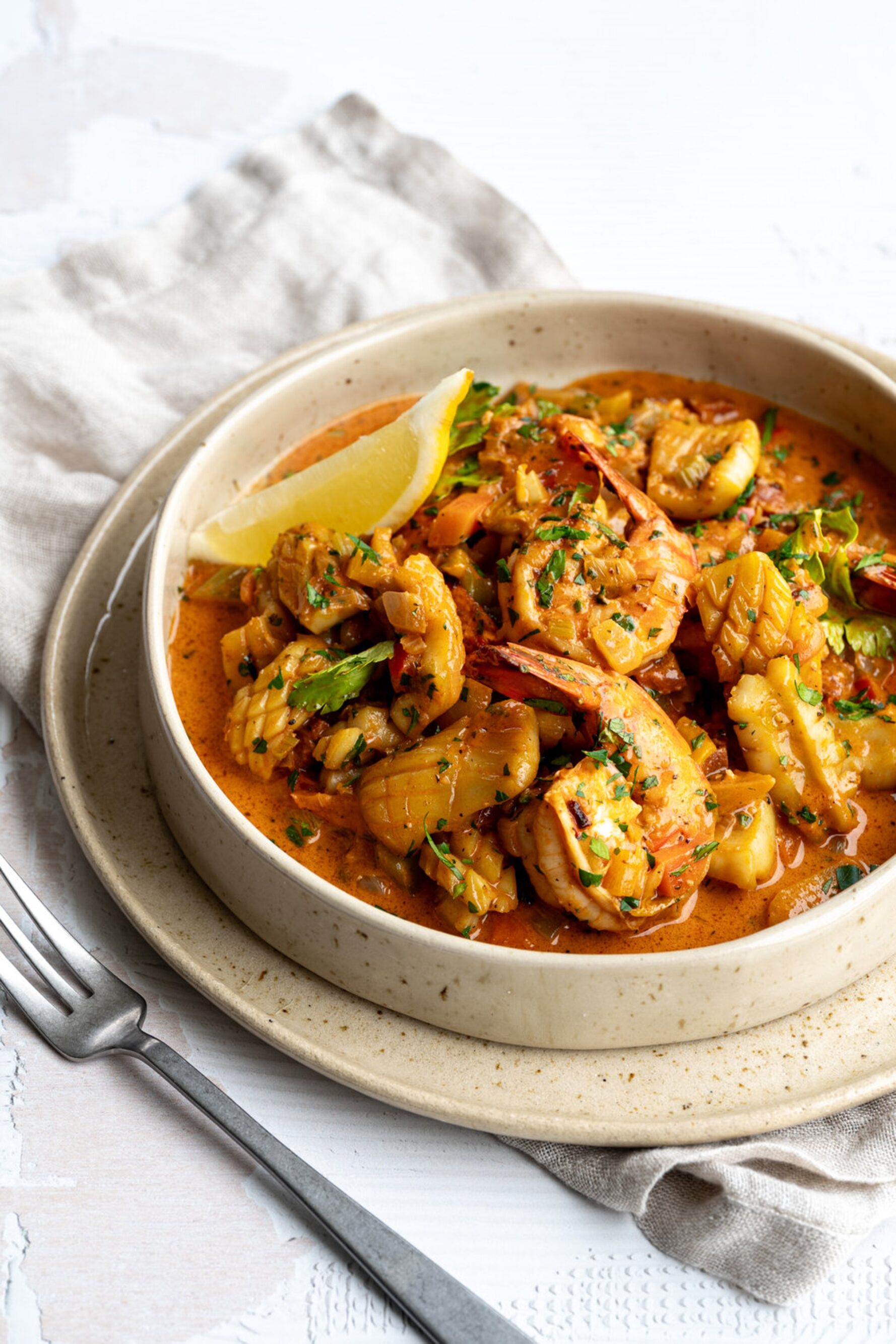 Spaanse gamba’s met calamari en chorizo